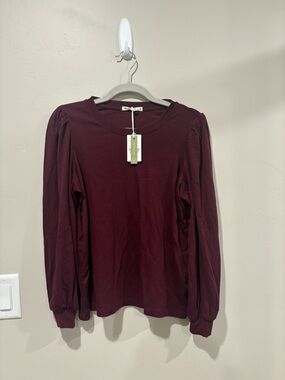 Marine Layer Burgundy Long Sleeve Puff Shoulder Tee